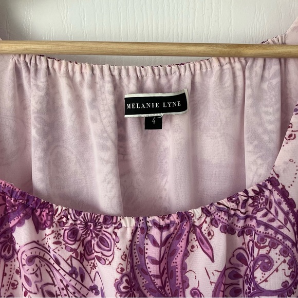 MELANIE LYNE-Paisley Smocked Waist Blouse Pink Purple Boho Top Size 4 - Picture 4 of 10